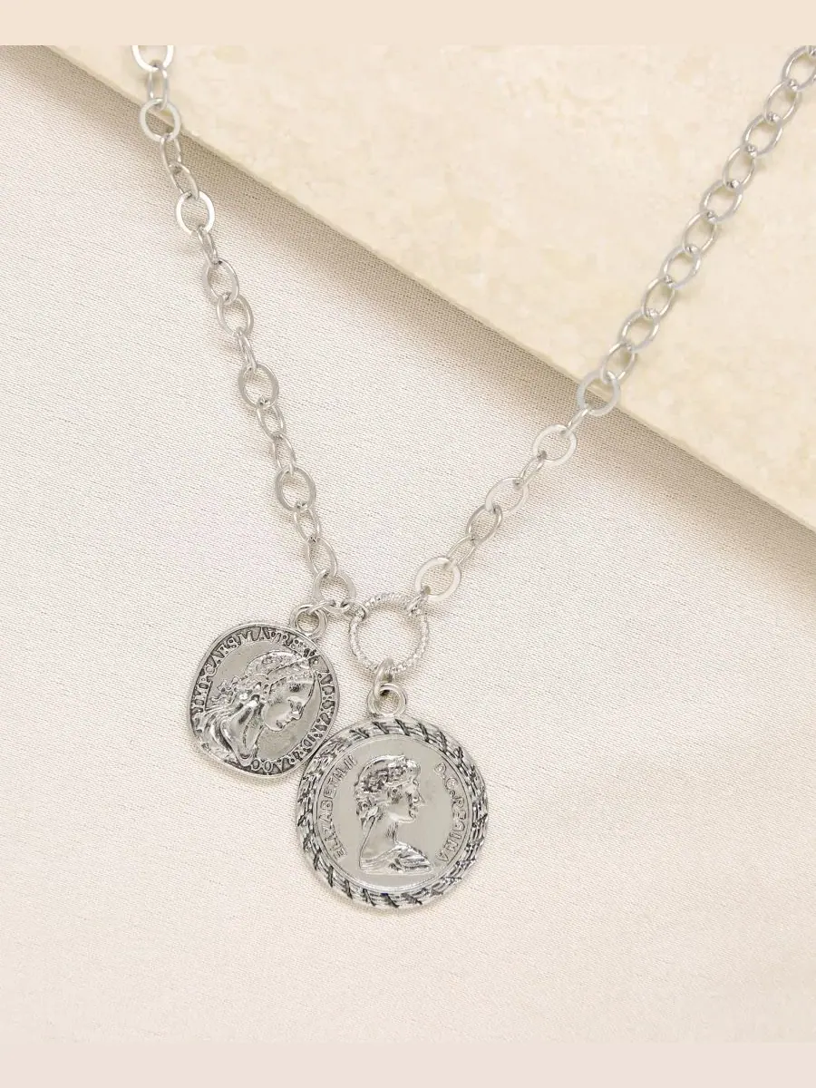 Ожерелье с двойной монетой The Adventurer Double Rhodium Coin ETTIKA — изображение 2 из 2, оттенок серебряный
