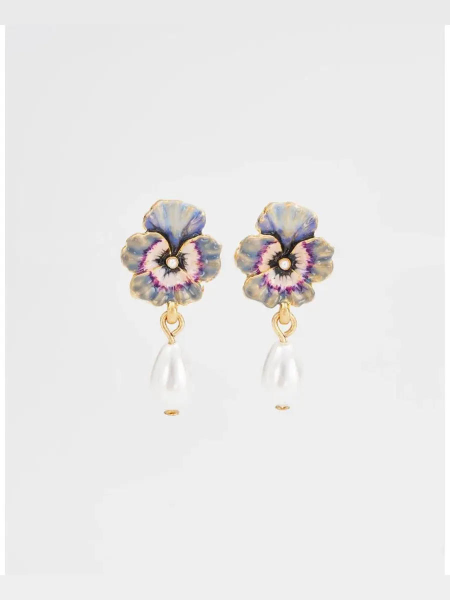 Серьги-пусеты с подвеской из жемчуга Pansy and Pearl Drop Stud Fable England