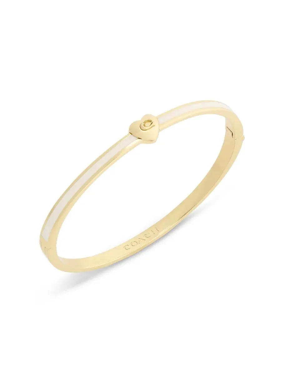 Браслет-манжета с сердцем и фирменным мотивом C, Chalk Signature C Heart Enamel Bangle COACH — изображение 2 из 7