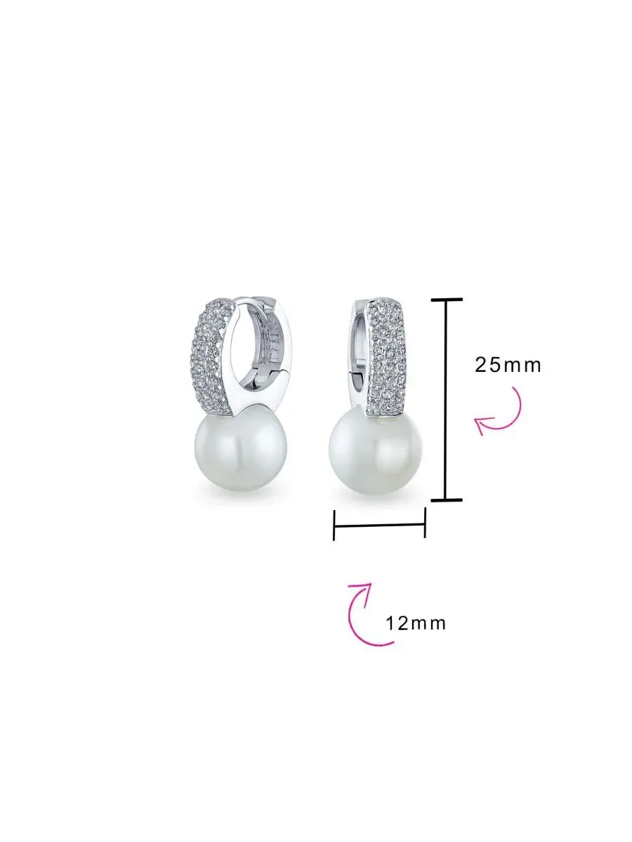 Серьги-пусеты мини-хуп с жемчугом и фианитами, модель Pearl/Cubic Zirconia Mini Hoop Huggie Drop — изображение 4 из 4