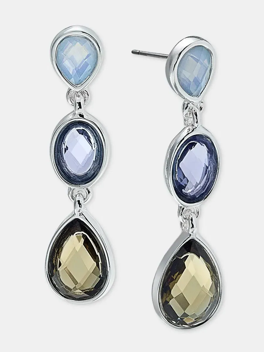 Серьги-подвески с гранеными камнями Anne Klein — изображение 2 из 3, оттенок синий