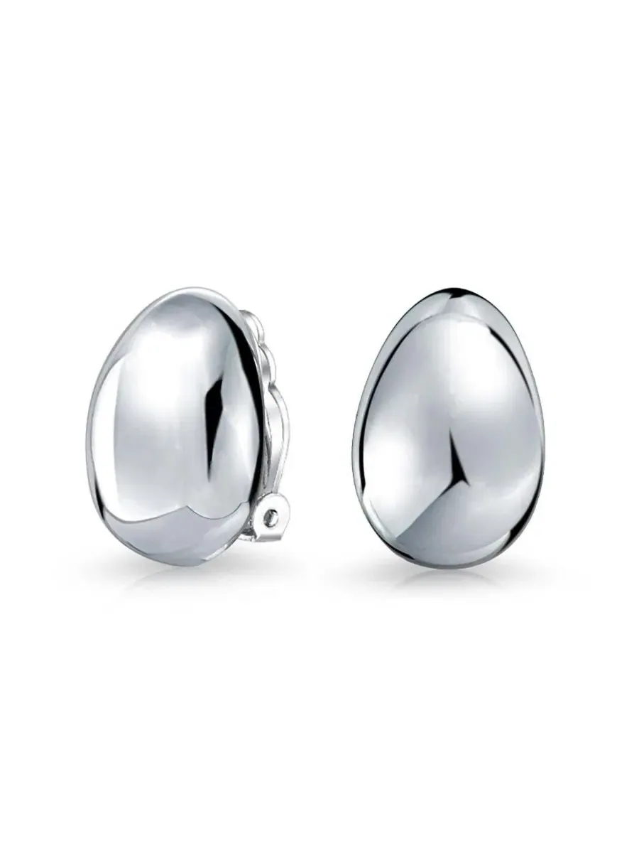 Серьги клипсы из стерлингового серебра, в форме капли, Classic Simple Dome Teardrop Bling Jewelry