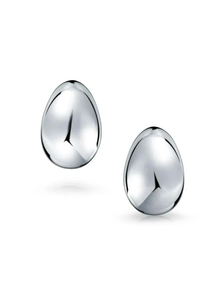 Серьги клипсы из стерлингового серебра, в форме капли, Classic Simple Dome Teardrop Bling Jewelry — изображение 2 из 3