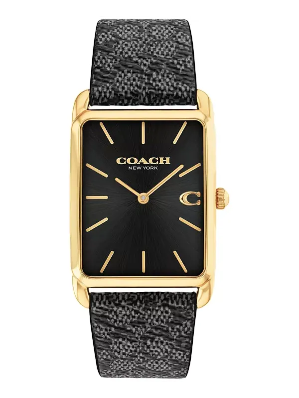 Мужские часы Elliot с черным кожаным ремешком, 32 x 36 мм Coach — изображение 1 из 4, оттенок черный