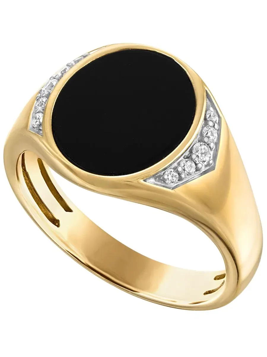Кольцо с белым бриллиантом (1/8 ct. t.w.) и черным ониксом в серебре с родиевым покрытием Esquire — серебристый