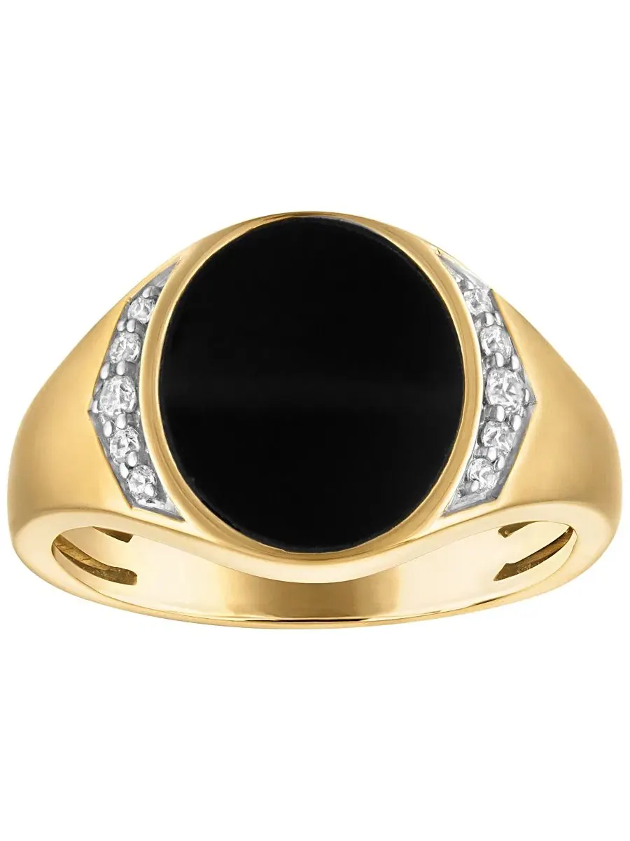 Кольцо с белым бриллиантом (1/8 ct. t.w.) и черным ониксом в серебре с родиевым покрытием Esquire — изображение 2 из 3