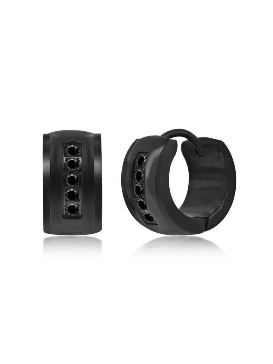 Серьги-кольца из стали с фианитами 13x7 мм Metallo