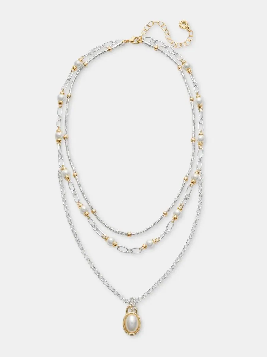Двухъярусное колье с имитацией жемчуга и цепочкой Anne Klein