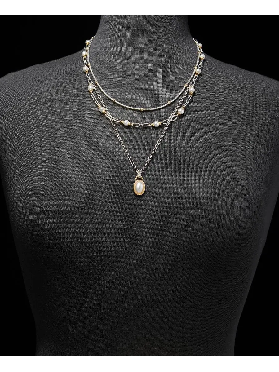 Двухъярусное колье с имитацией жемчуга и цепочкой Anne Klein — изображение 3 из 5, оттенок серебристый