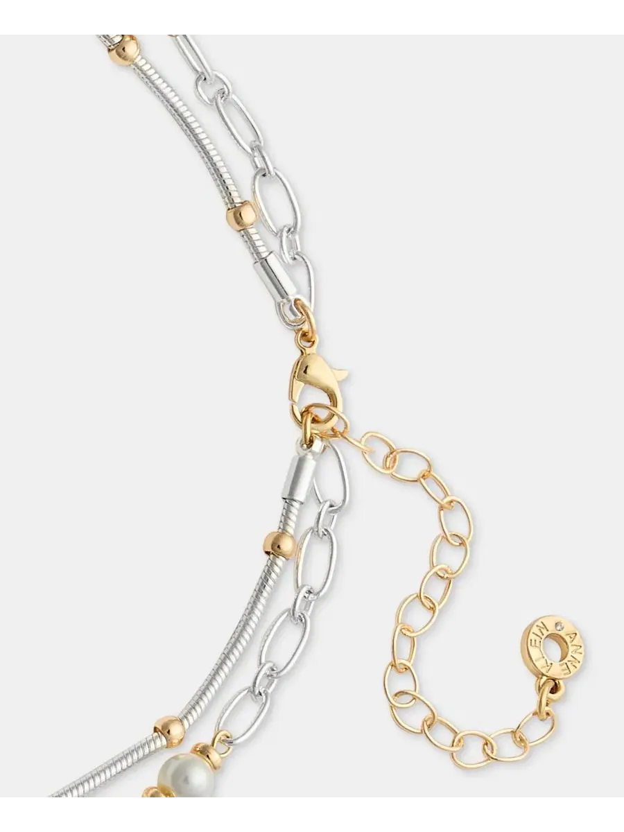 Двухъярусное колье с имитацией жемчуга и цепочкой Anne Klein — изображение 4 из 5, оттенок серебристый