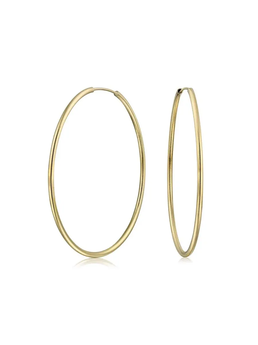 Серьги-кольца бесконечные тонкие крупные 14K золотое покрытие Bling Jewelry