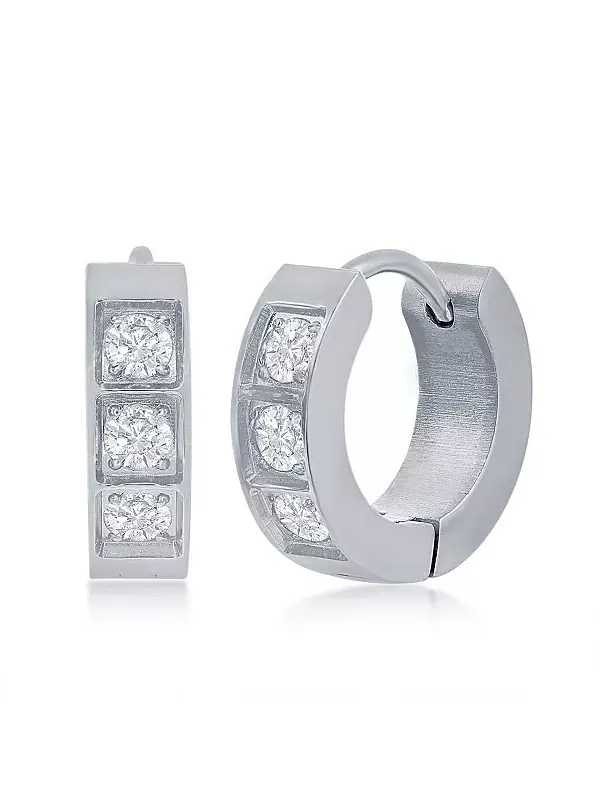 Серьги-Кольца Huggie Hoops из нержавеющей стали диаметром 13 мм с фианитами Metallo