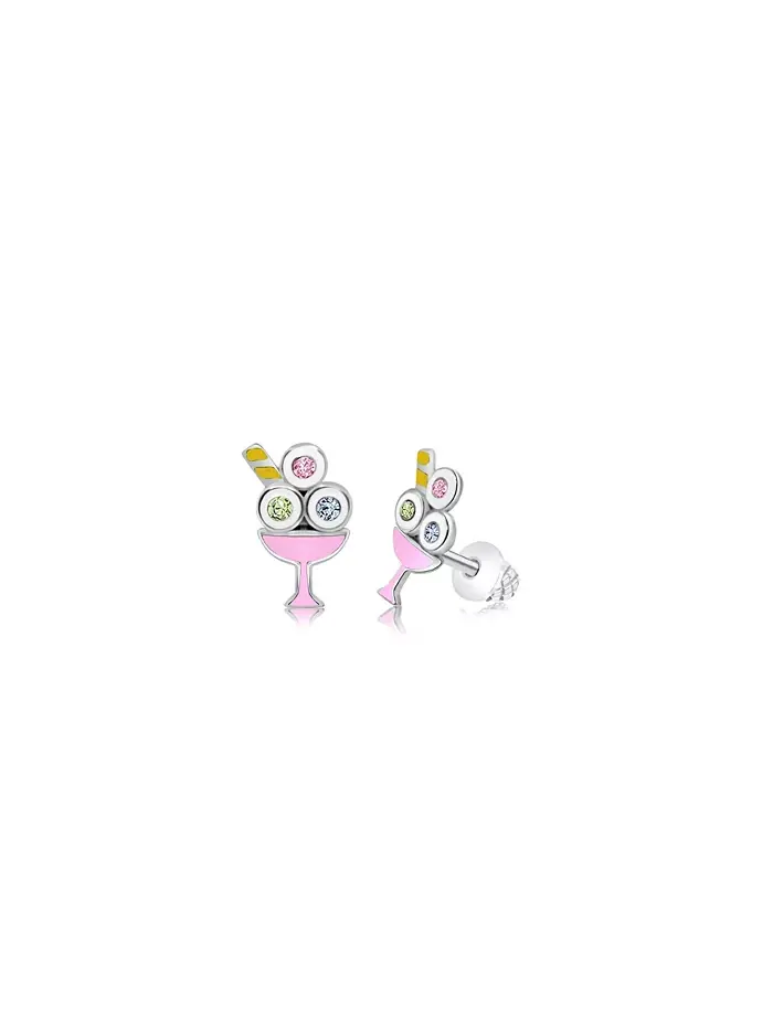 Девушки /Девушка/Мороженое Crystal White Gold Palladium Plating Screwstud Серьги Chanteur — серебристый