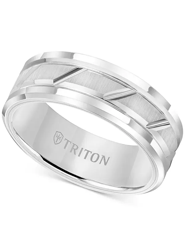 Мужское белое кольцо из карбида вольфрама, 8 мм, бриллиантовая огранка Triton — серебристый