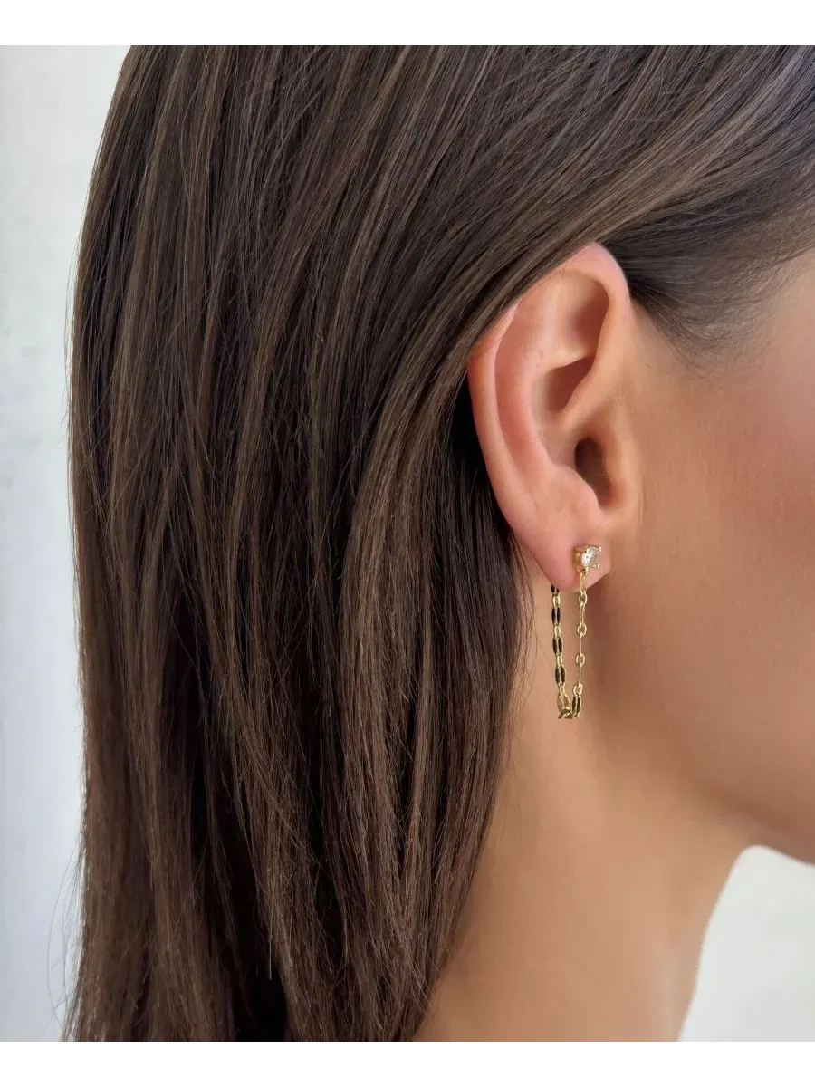 Комплект серег с жемчугом Gold Natural Freshwater Pearl Stud, Huggie and Drop Chain Earrings — изображение 4 из 4