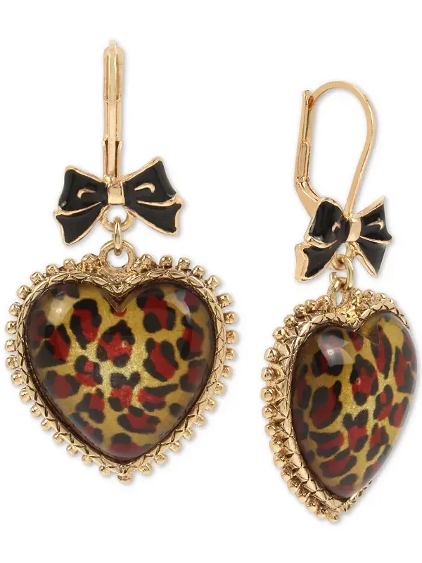 Серьги-Подвески в форме сердца с золотистым леопардовым принтом Betsey Johnson