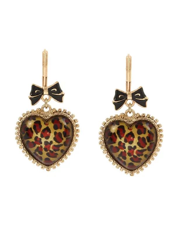 Серьги-Подвески в форме сердца с золотистым леопардовым принтом Betsey Johnson — изображение 2 из 3, оттенок леопардовый