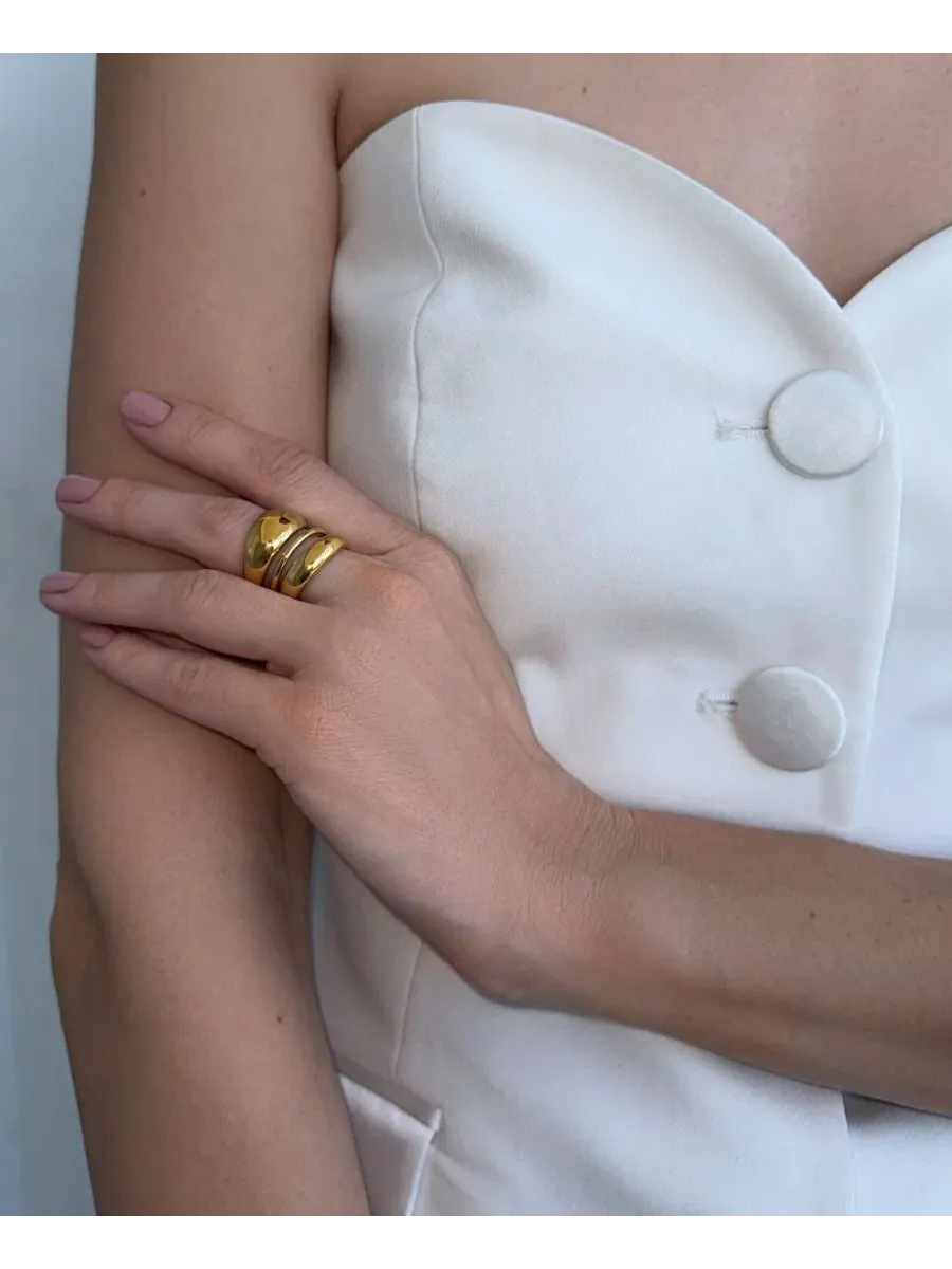 Комплект колец без потускнения с позолотой 18k, модель Chunky Dome ADORNIA — изображение 4 из 5
