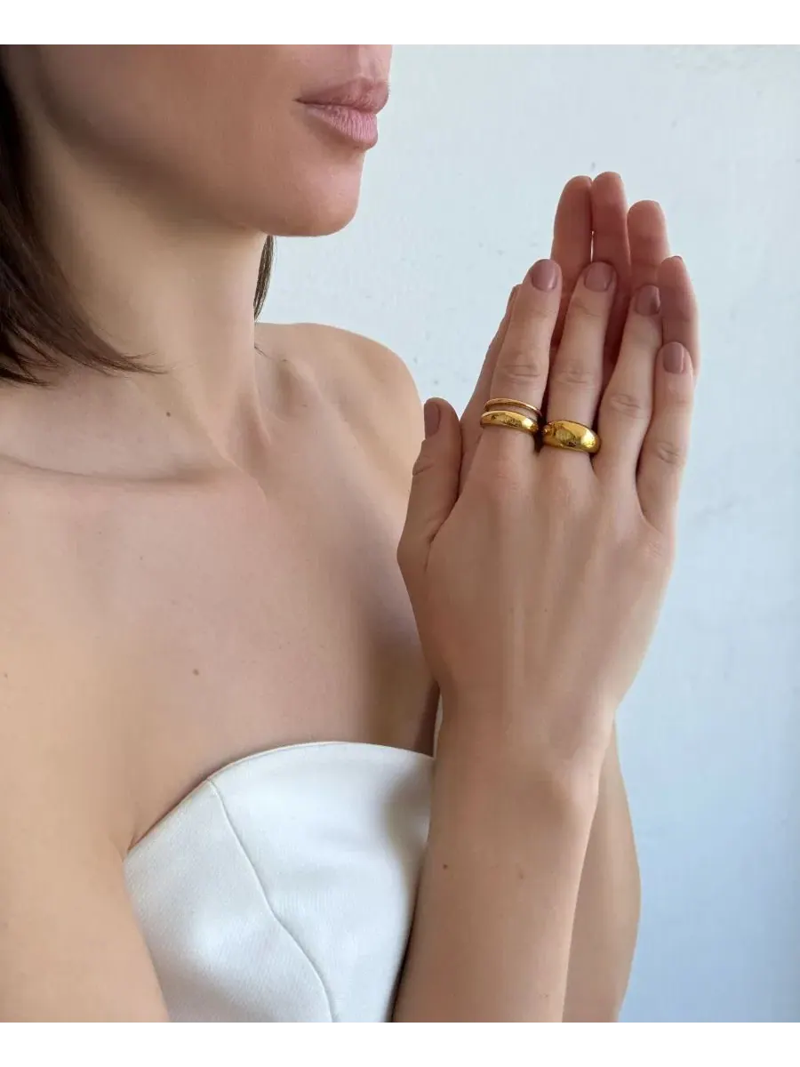 Комплект колец без потускнения с позолотой 18k, модель Chunky Dome ADORNIA — изображение 5 из 5