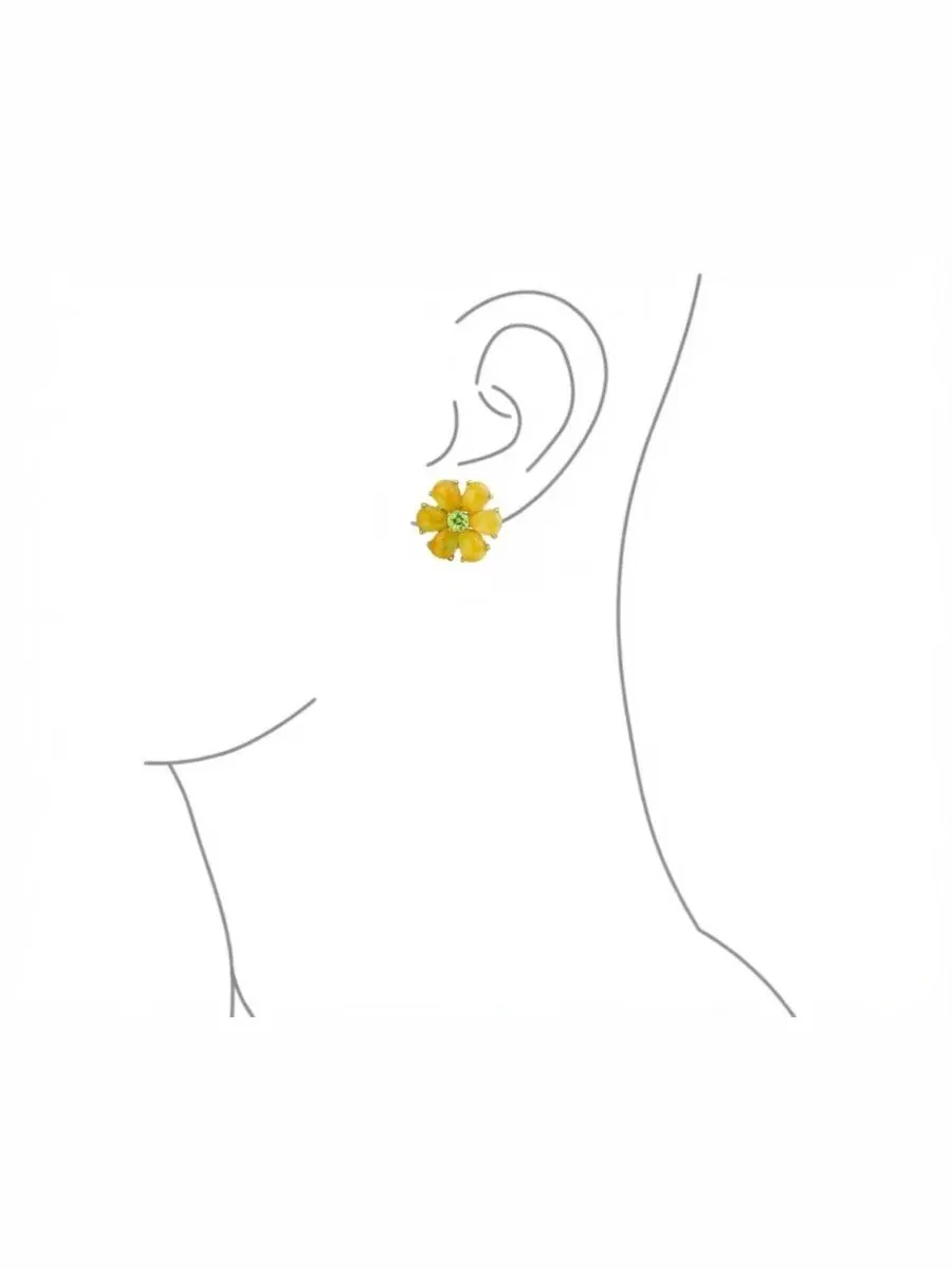 Серьги-гвоздики с цветочным принтом, с жадéитом и фианитами, модель Floral CZ Center Jade Flower — изображение 3 из 5