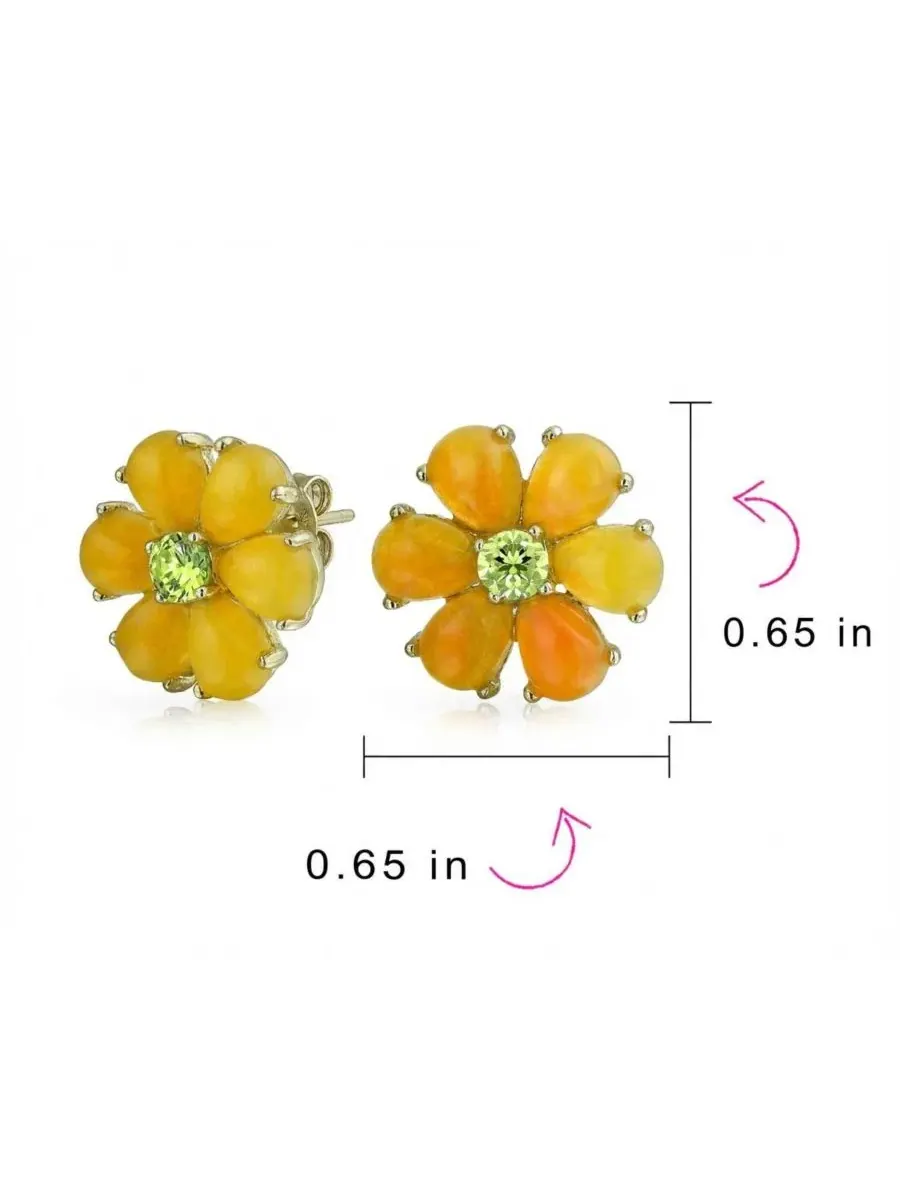 Серьги-гвоздики с цветочным принтом, с жадéитом и фианитами, модель Floral CZ Center Jade Flower — изображение 5 из 5