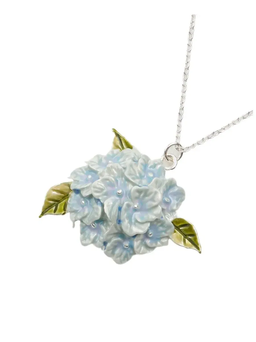 Кулон с эмалевым цветком гортензии Hydrangea Necklace Fable England