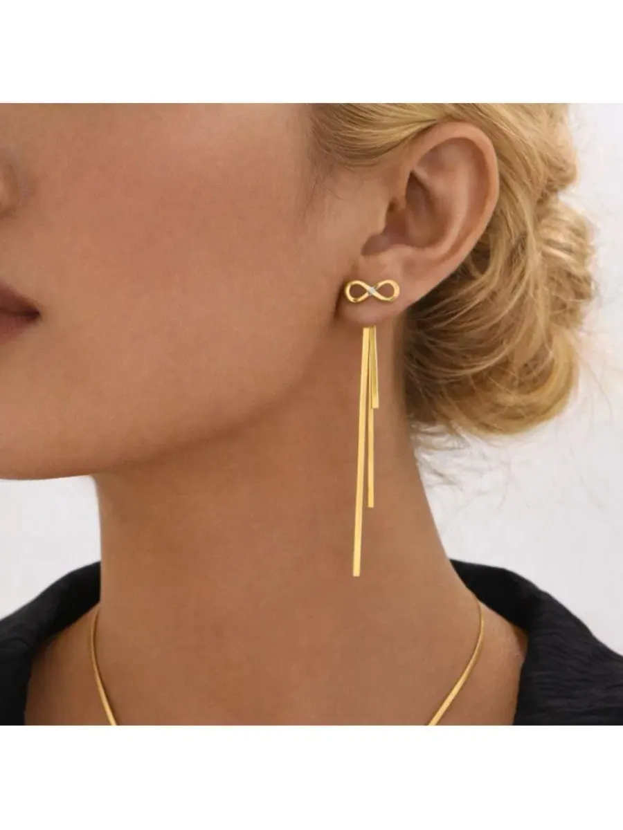 Серьги-подвески с цепочкой и бантом, 16x40 мм, из нержавеющей стали Rebl Jewelry — изображение 2 из 3, оттенок золото