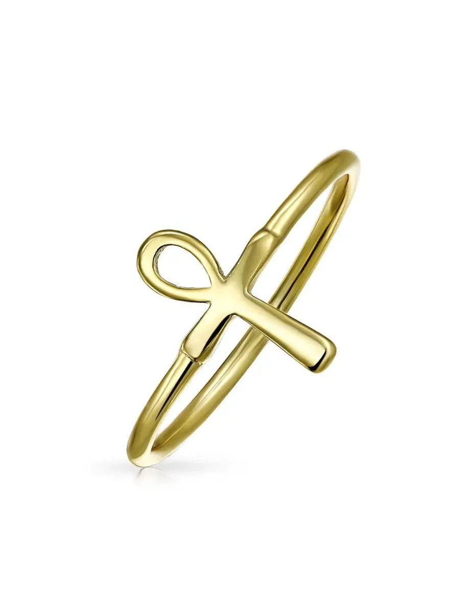 Кольцо с анкхом из серебра с позолотой Bling Jewelry