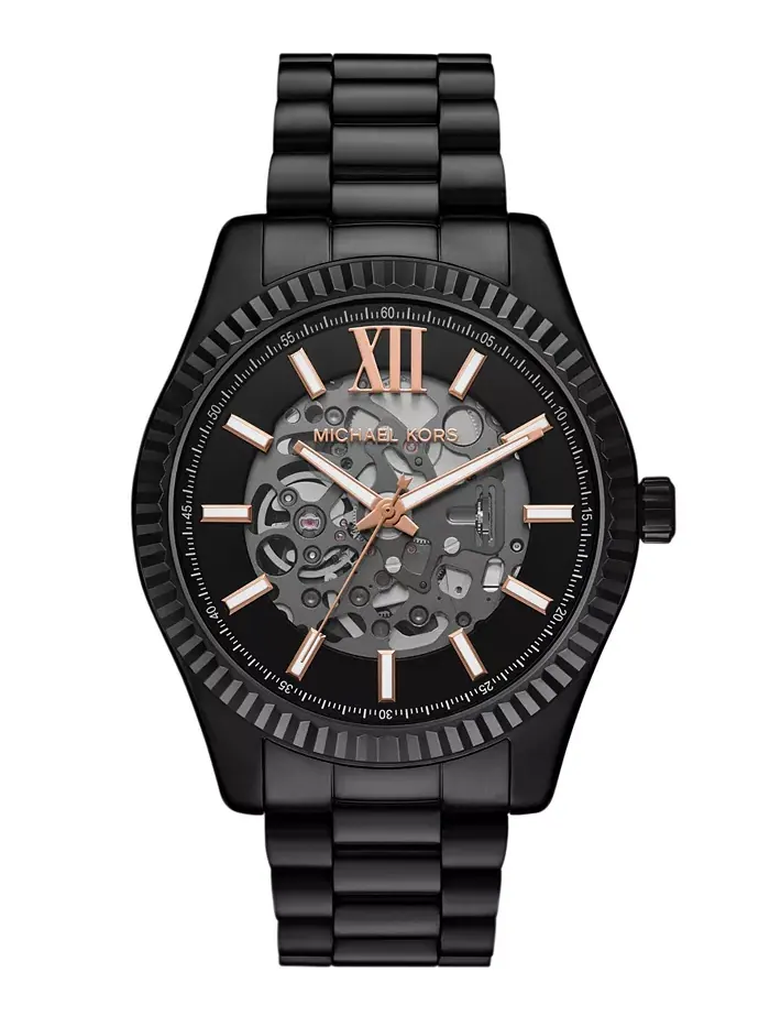 Мужские часы Lexington Automatic Black IP из нержавеющей стали, 45 мм Michael Kors
