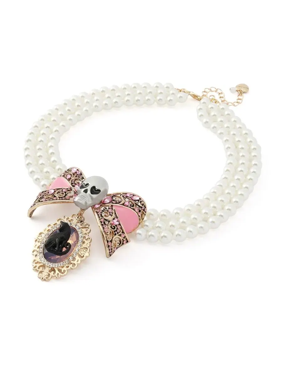 Ожерелье с имитацией жемчуга Pretty Spooky Cat Betsey Johnson — изображение 2 из 4, оттенок белый
