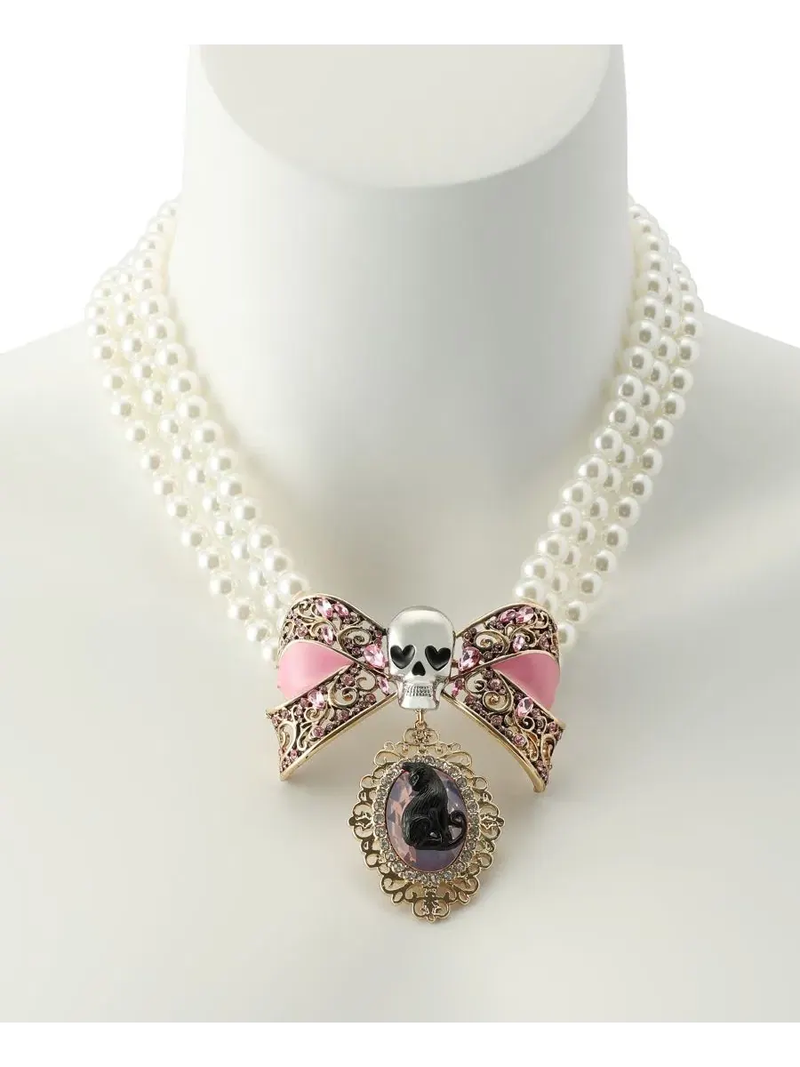 Ожерелье с имитацией жемчуга Pretty Spooky Cat Betsey Johnson — изображение 4 из 4, оттенок белый