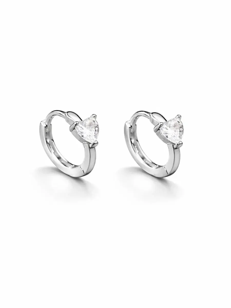 Серьги-кольца в форме хрустального сердца Rebl Jewelry