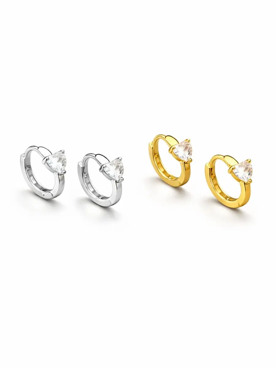 Серьги-кольца в форме хрустального сердца Rebl Jewelry — изображение 2 из 3, оттенок серебряный