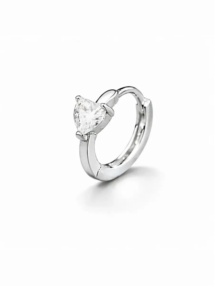 Серьги-кольца в форме хрустального сердца Rebl Jewelry — изображение 3 из 3, оттенок серебряный