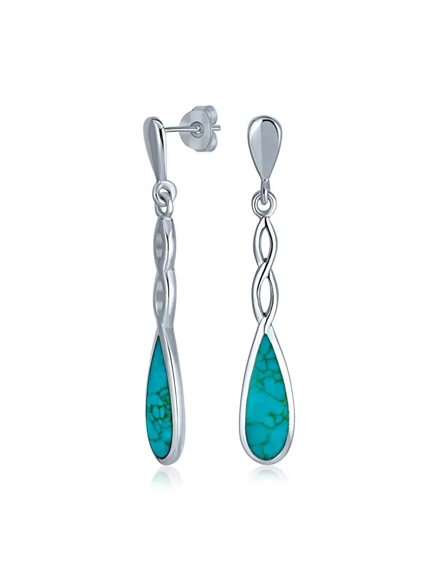 Серьги-подвески из стерлингового серебра с бирюзой, 2 шт, Concho Turquoise Flower and Infinity — изображение 3 из 5