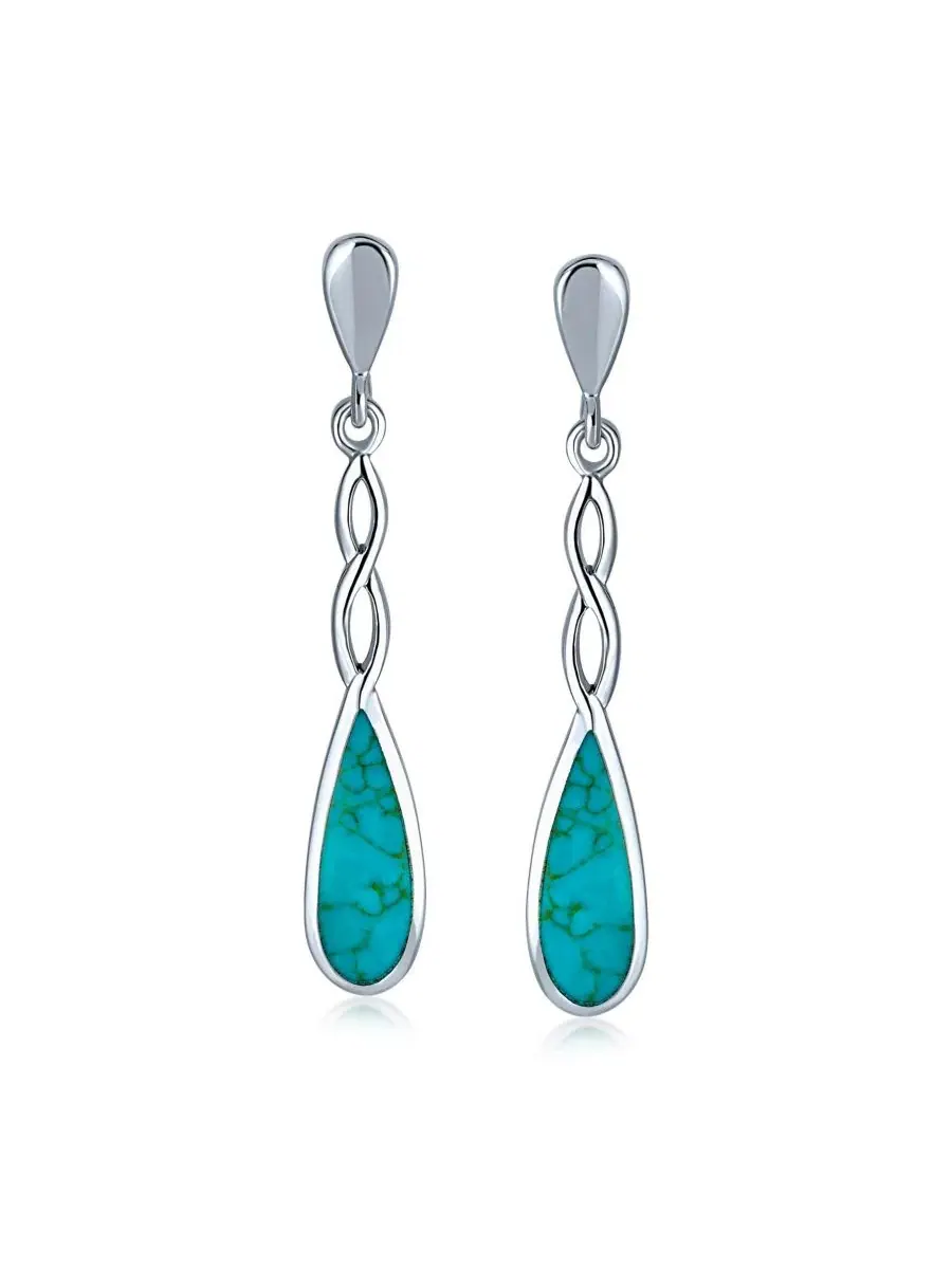 Серьги-подвески из стерлингового серебра с бирюзой, 2 шт, Concho Turquoise Flower and Infinity — изображение 4 из 5