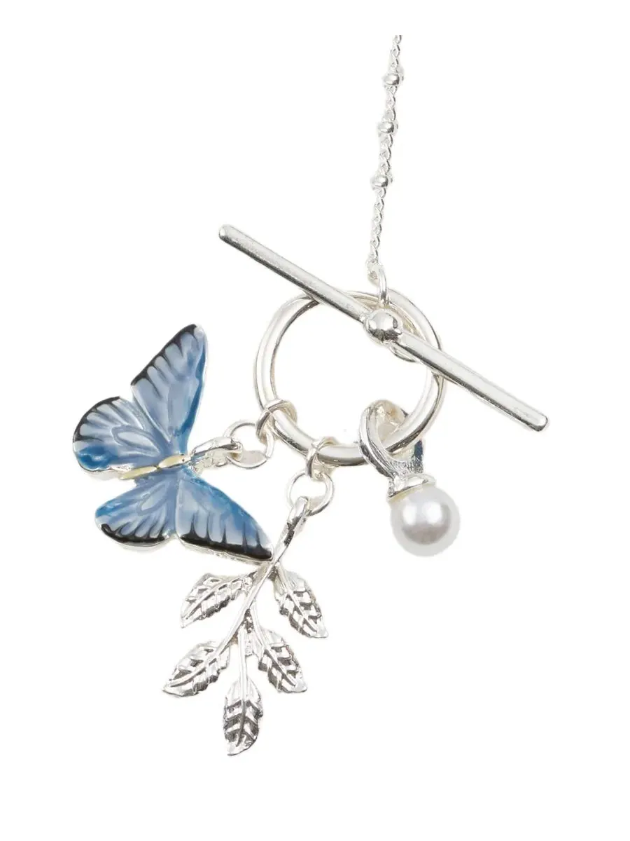 Подвеска-бабочка Blue Butterfly T-bar Necklace Fable England