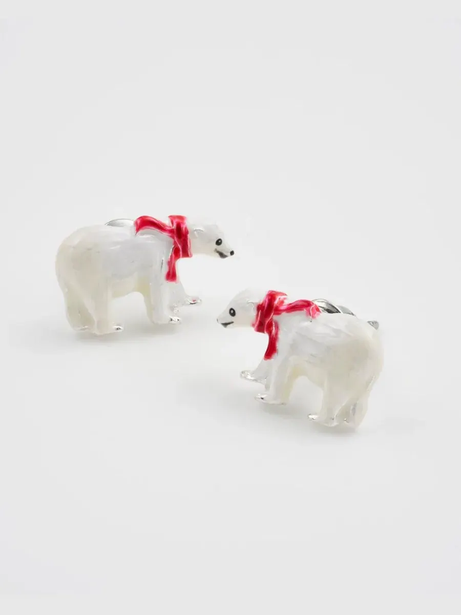 Серьги-гвоздики с полярным медведем Cosy Polar Bear Fable England — изображение 2 из 5, оттенок серебряный