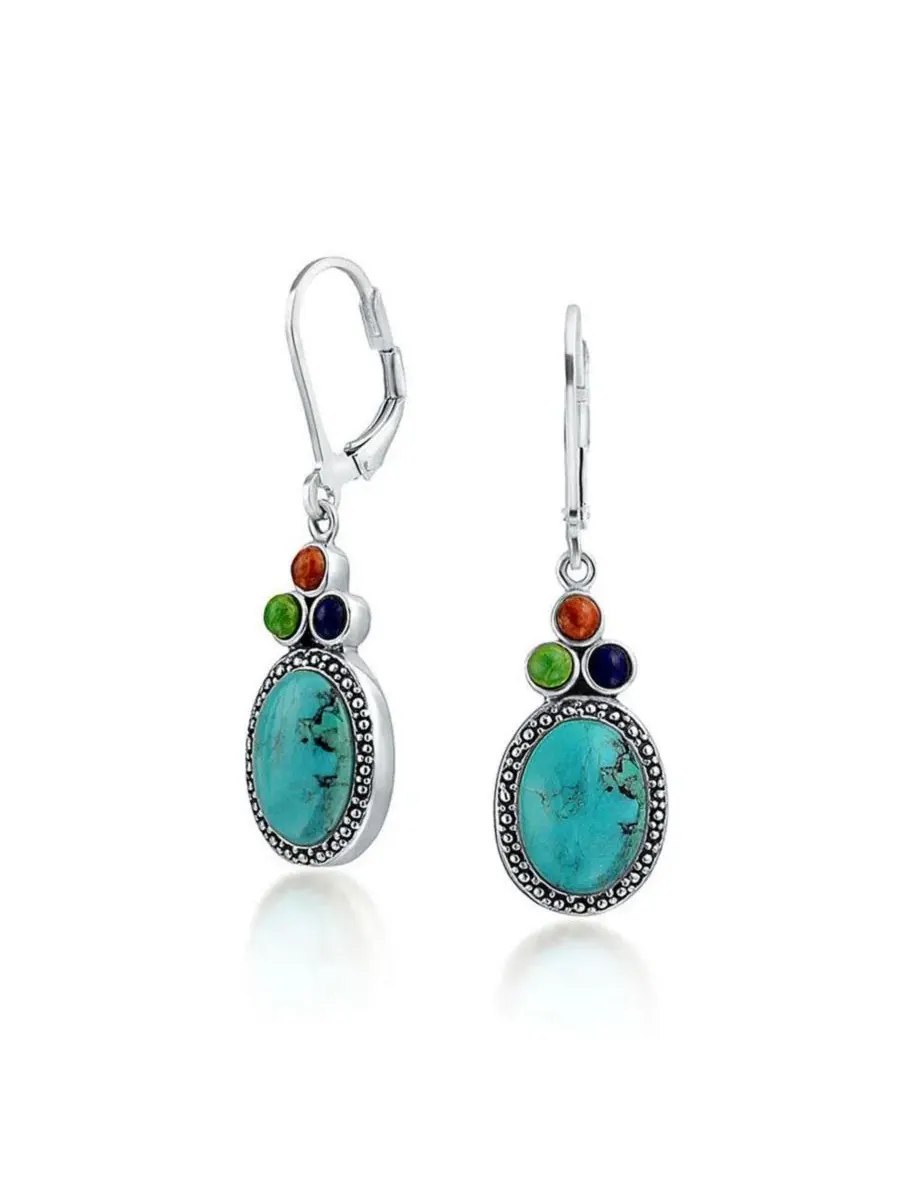 Серьги-подвески с бирюзой и лазуритом, модель Lapis, Turquoise Western Dangle Earrings Bling Jewelry