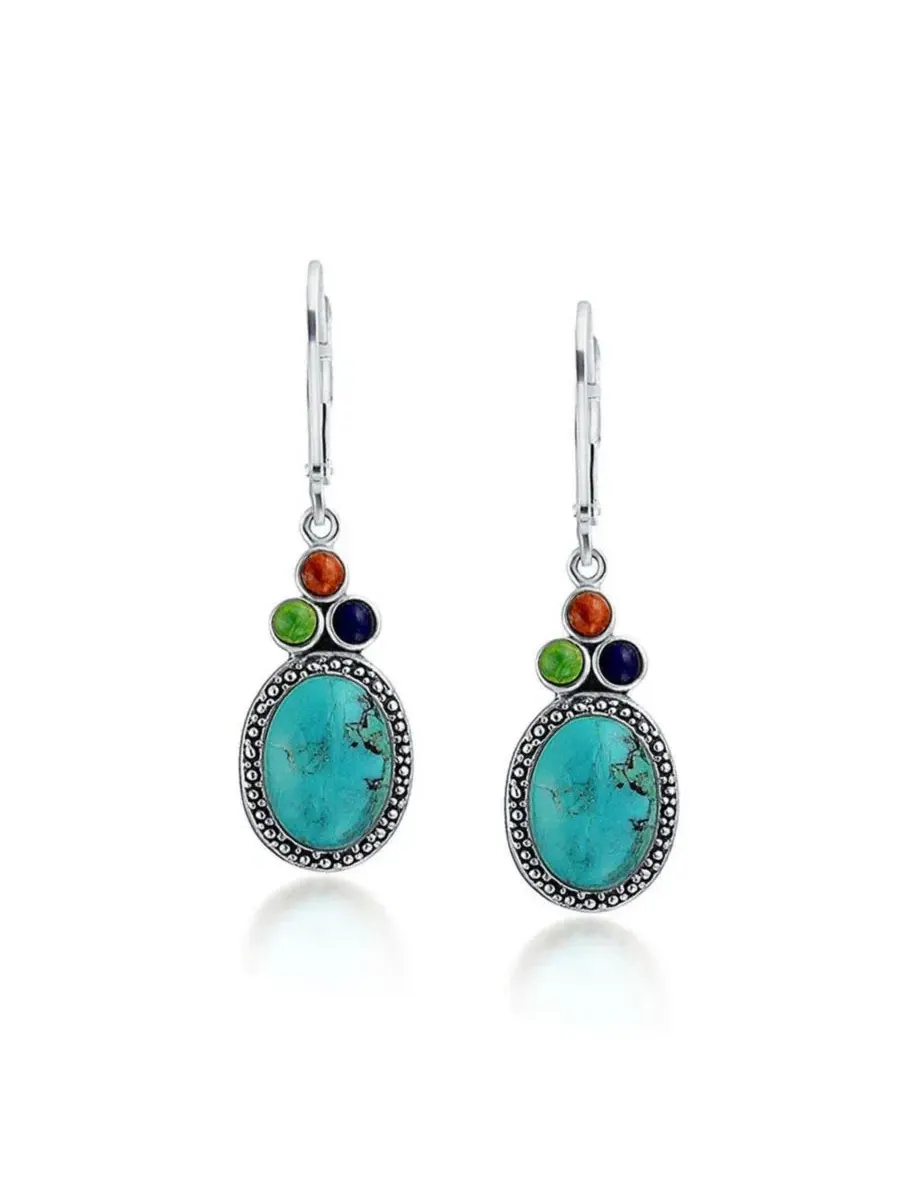 Серьги-подвески с бирюзой и лазуритом, модель Lapis, Turquoise Western Dangle Earrings Bling Jewelry — изображение 2 из 4