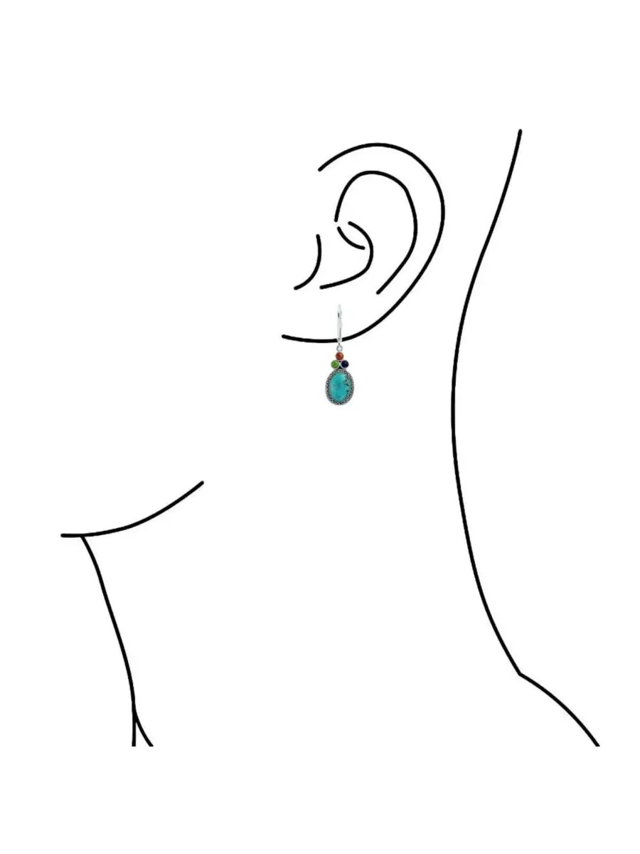 Серьги-подвески с бирюзой и лазуритом, модель Lapis, Turquoise Western Dangle Earrings Bling Jewelry — изображение 4 из 4