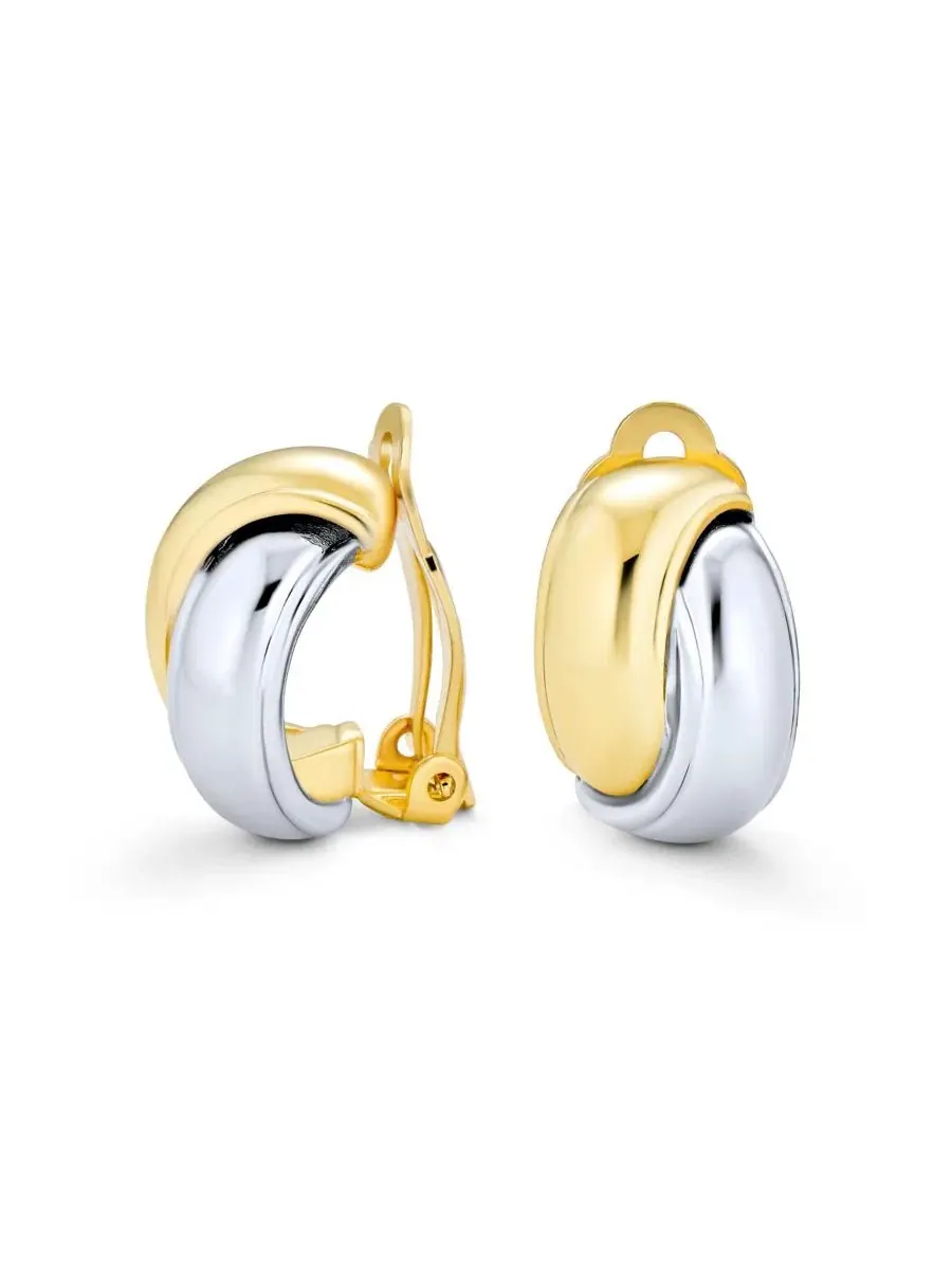 Серьги-клипсы с переплетающимися кругами Classic Two Tone Interlocking Circle Clip-On Earrings