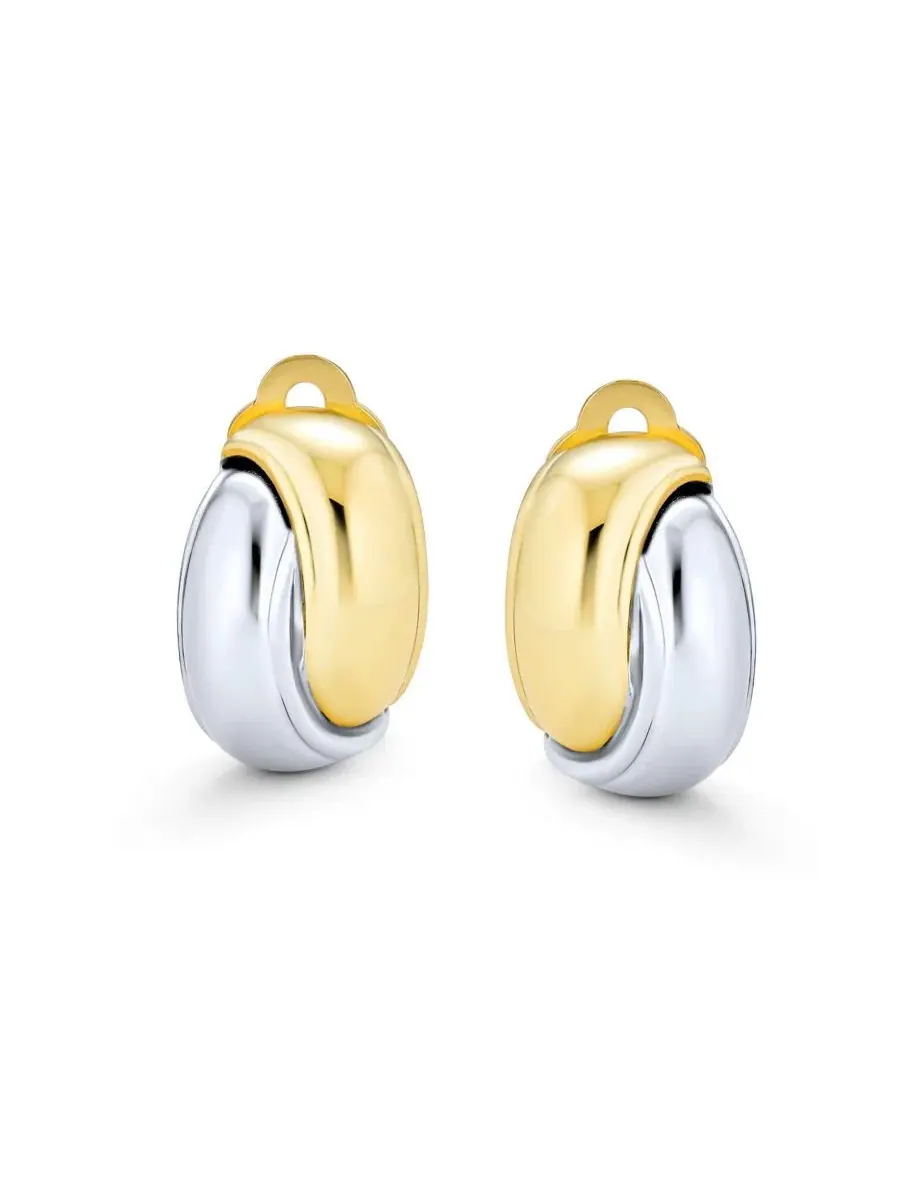 Серьги-клипсы с переплетающимися кругами Classic Two Tone Interlocking Circle Clip-On Earrings — изображение 2 из 4