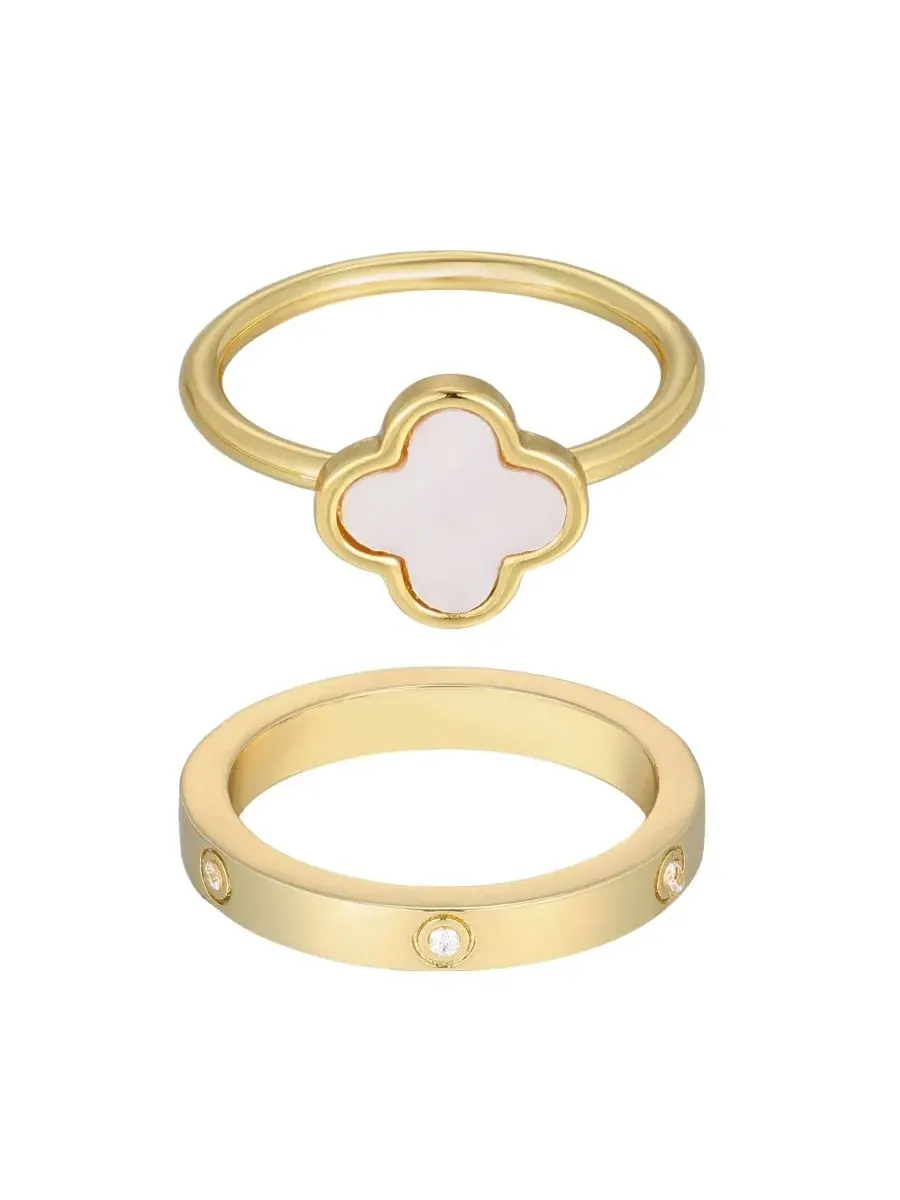 Комплект колец с жемчугом и фианитами, 14-каратное золотое покрытие ADORNIA
