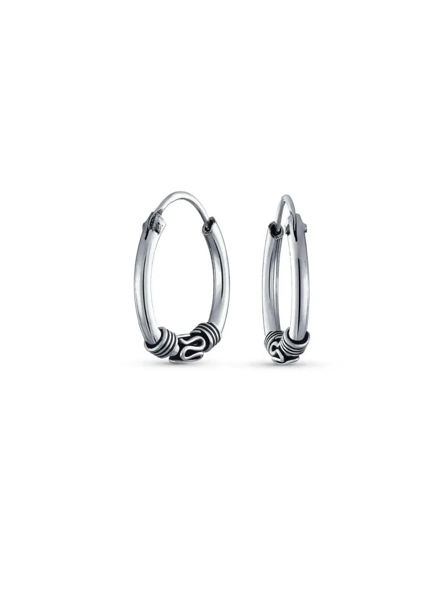 Серьги-кольца из стерлингового серебра с оксидированием Bali Boho Style Continuous Endless Hoop