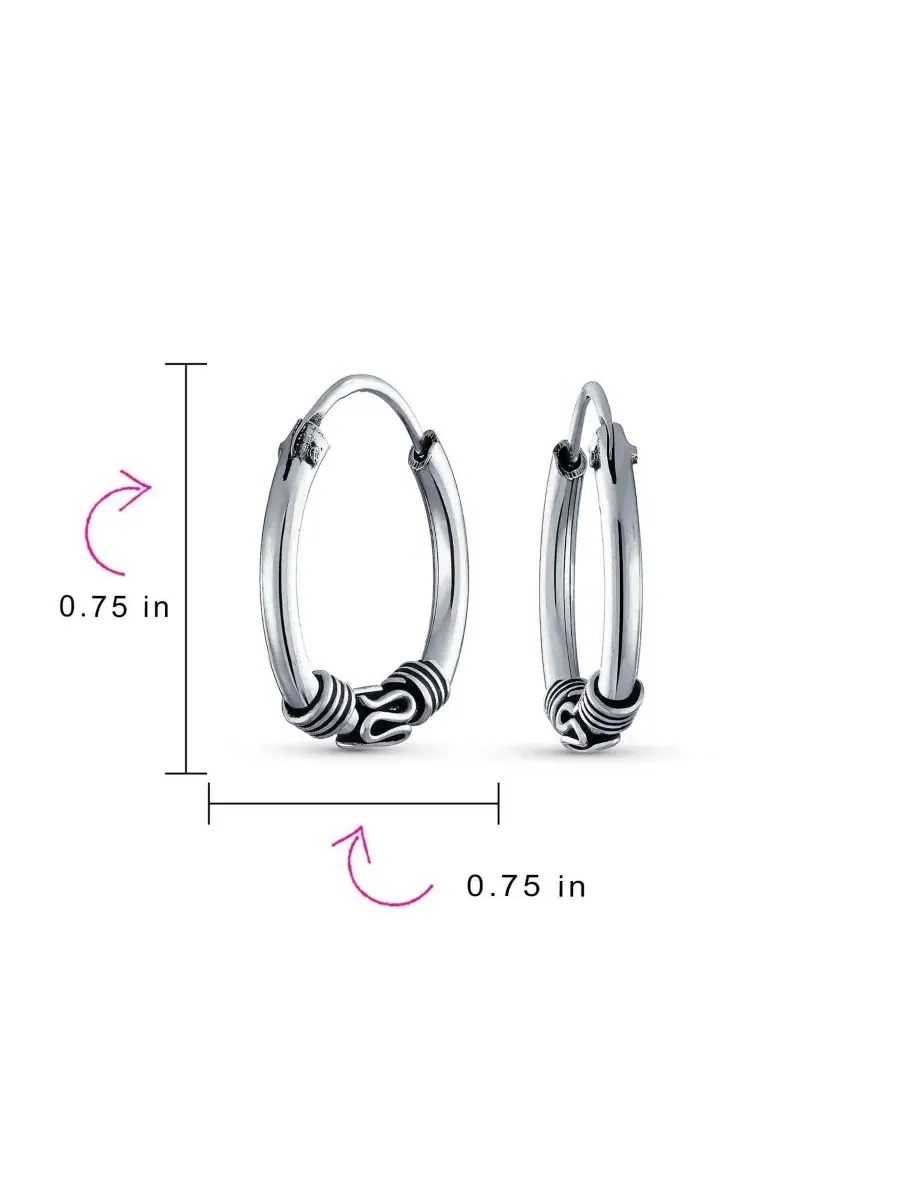Серьги-кольца из стерлингового серебра с оксидированием Bali Boho Style Continuous Endless Hoop — изображение 3 из 5