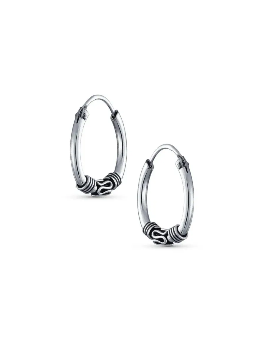 Серьги-кольца из стерлингового серебра с оксидированием Bali Boho Style Continuous Endless Hoop — изображение 4 из 5