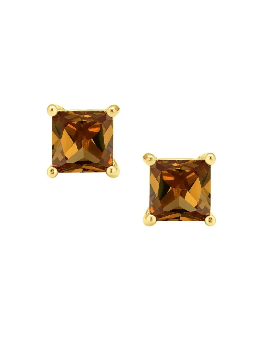 Серьги-пусеты с кубическим цирконием Princess Cut Brown, 7 мм — изображение 2 из 3, оттенок коричневый