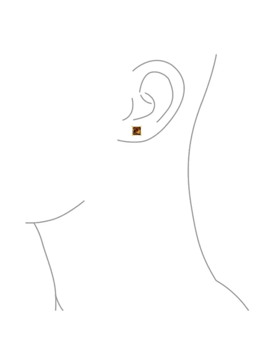 Серьги-пусеты с кубическим цирконием Princess Cut Brown, 7 мм — изображение 3 из 3, оттенок коричневый