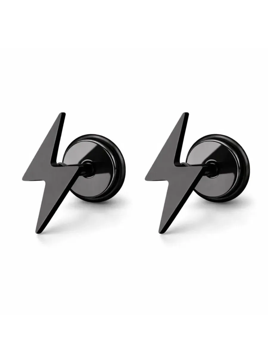 Серьги-гвоздики из нержавеющей стали с винтовой застежкой, 8 мм, Lightning Bolt Rebl Jewelry
